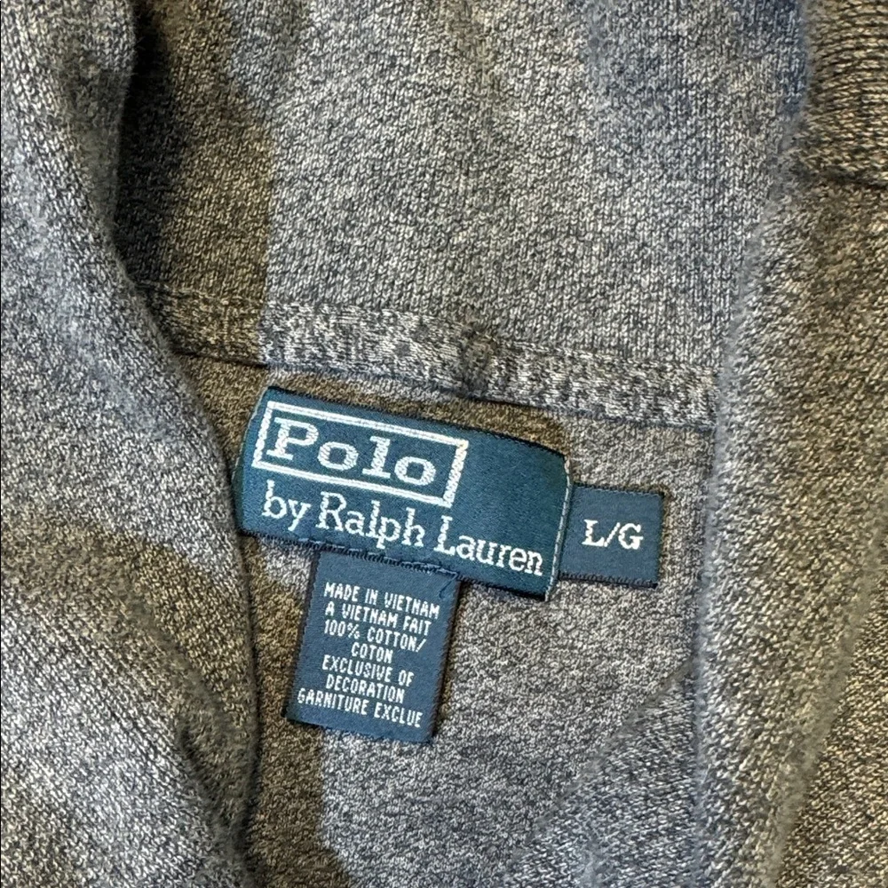 Polo Ralph Lauren mens L Large gray solid shawl collar 100% cotton sweater EUC